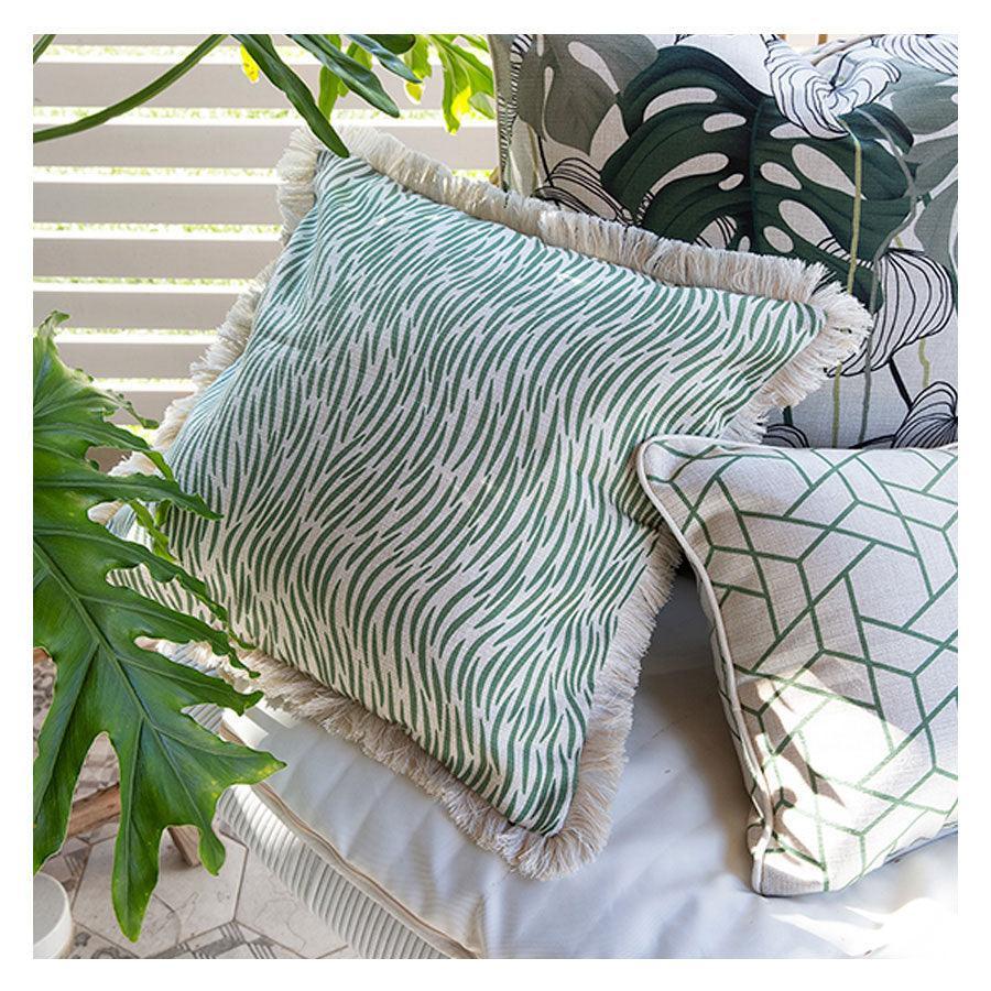 Cushion Cover-Coastal Fringe-Wild Green-60cm x 60cm - John Cootes