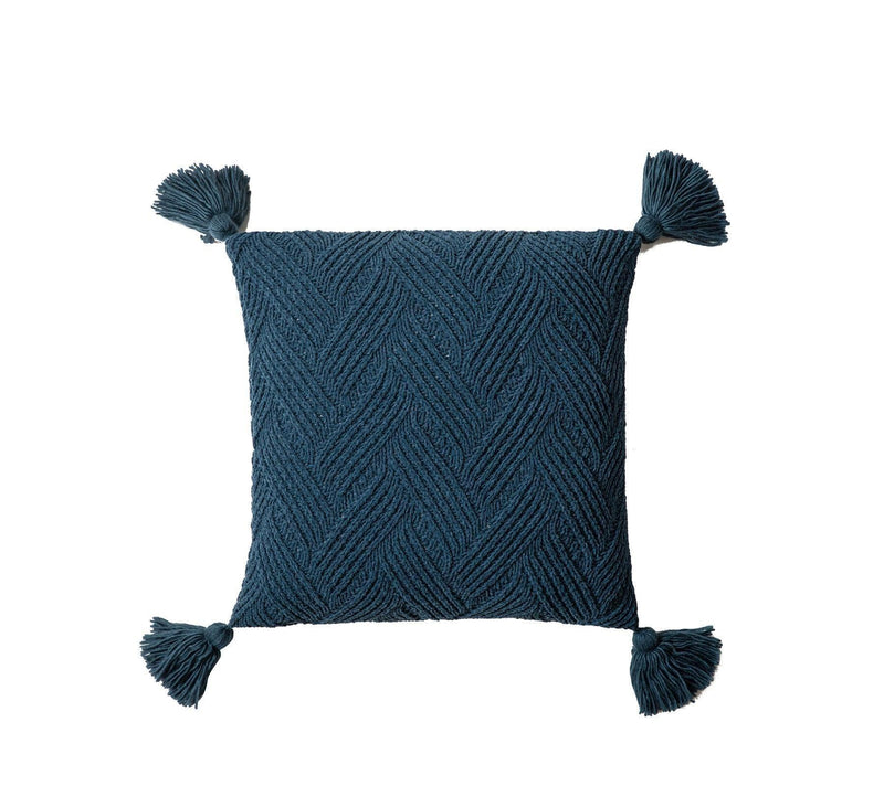 Cushion Cover-Knitted with Tassels-Teal-45cm x 45cm - John Cootes