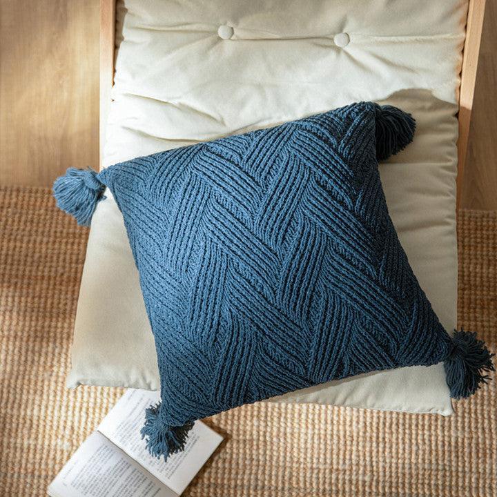 Cushion Cover-Knitted with Tassels-Teal-45cm x 45cm - John Cootes