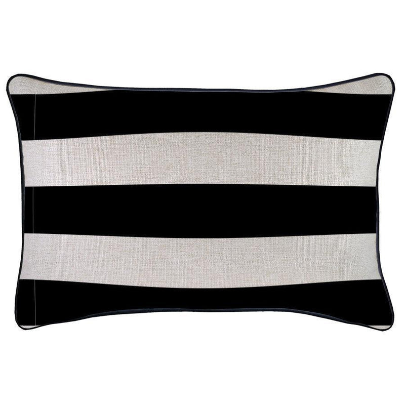 Cushion Cover-With Black Piping-Deck Stripe Black / Natural Base-35cm x 50cm - John Cootes