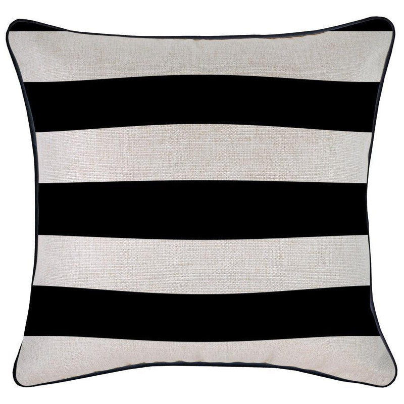 Cushion Cover-With Black Piping-Deck Stripe Black / Natural Base-45cm x 45cm - John Cootes