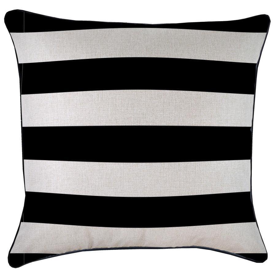 Cushion Cover-With Black Piping-Deck Stripe Black / Natural Base-60cm x 60cm - John Cootes