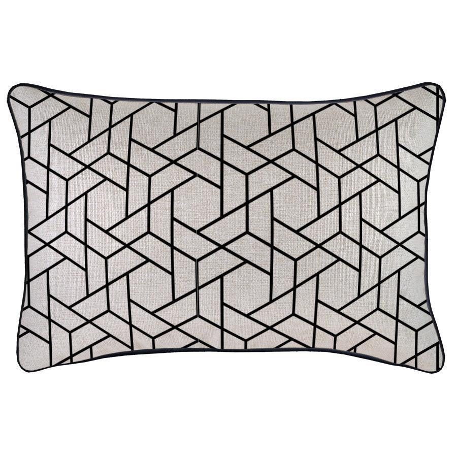 Cushion Cover-With Black Piping-Milan Black-35cm x 50cm - John Cootes