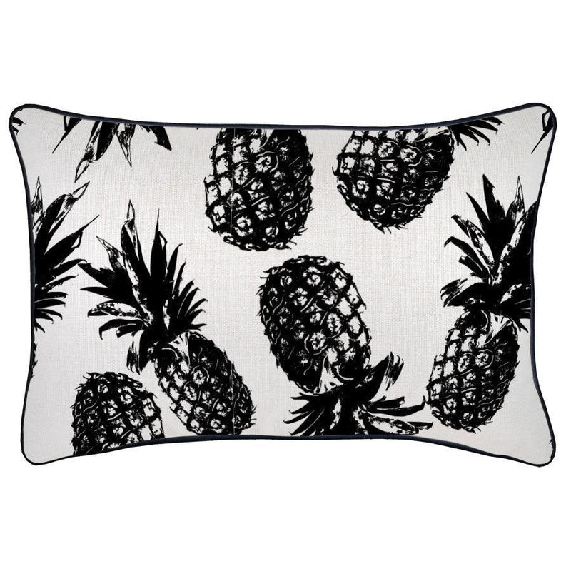 Cushion Cover-With Black Piping-Pineapples Black-35cm x 50cm - John Cootes