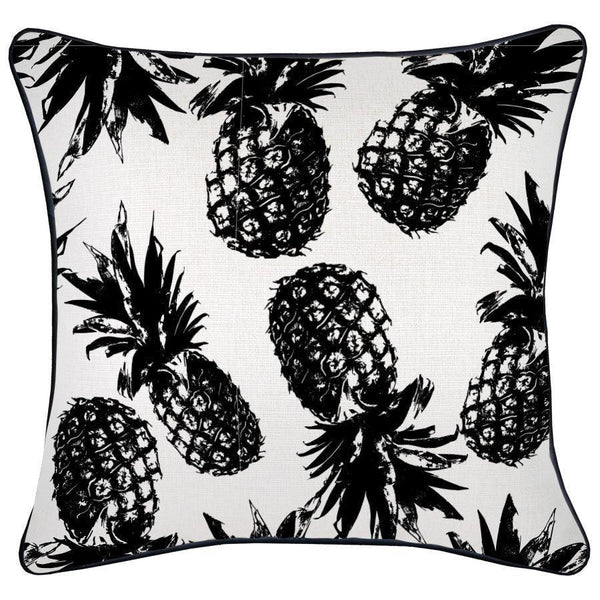 Cushion Cover-With Black Piping-Pineapples Black-45cm x 45cm - John Cootes