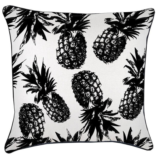 Cushion Cover-With Black Piping-Pineapples Black-60cm x 60cm - John Cootes