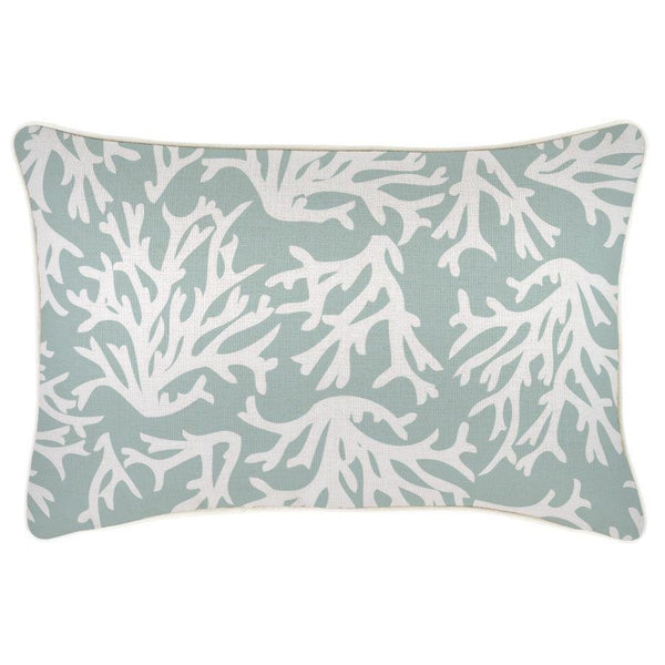 Cushion Cover-With Piping-Coastal Coral Seafoam-35cm x 50cm - John Cootes