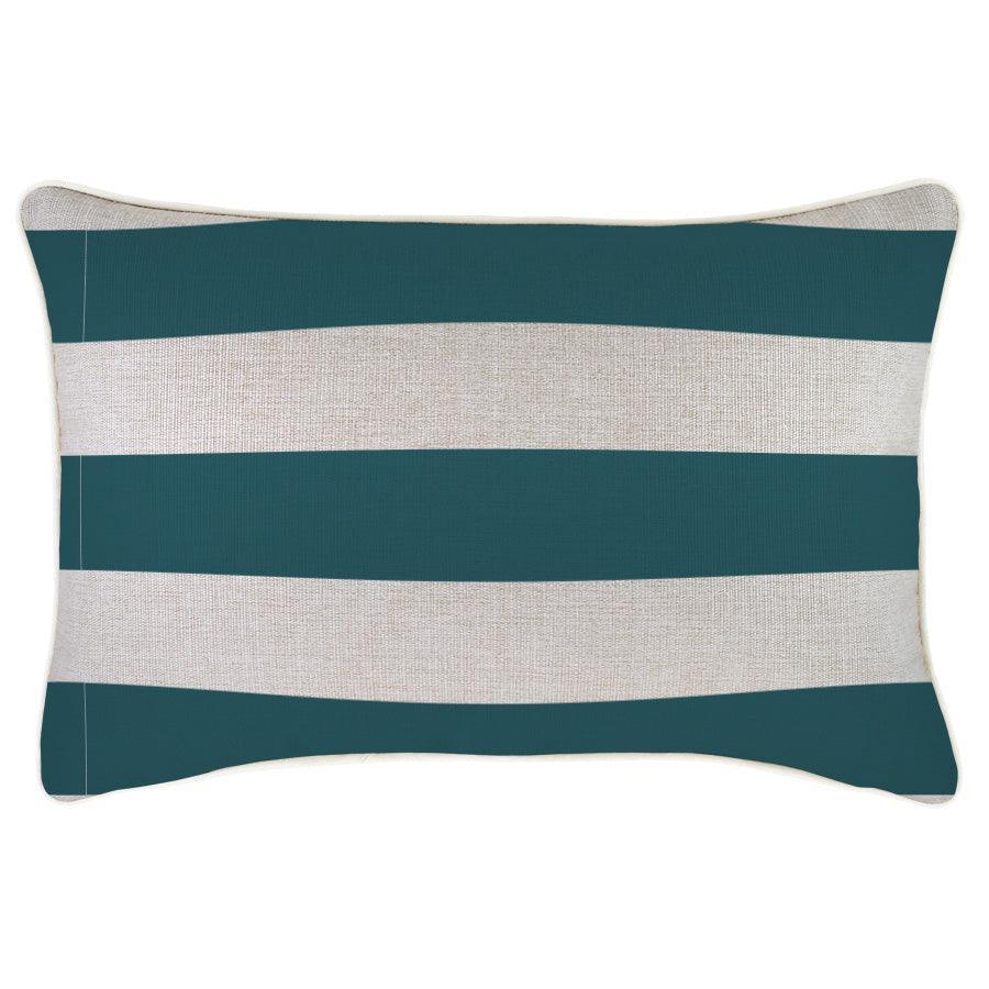 Cushion Cover-With Piping-Deck Stripe Teal / Natural Base-35cm x 50cm - John Cootes