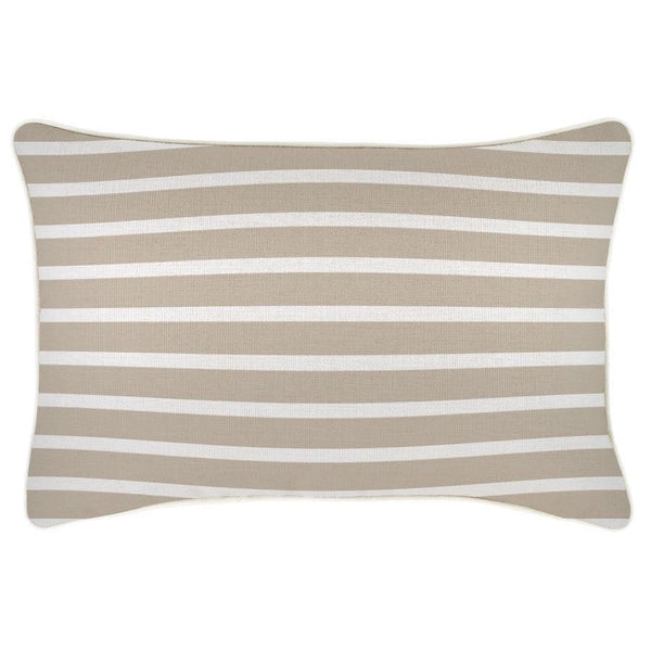 Cushion Cover-With Piping-Hampton Stripe Beige-35cm x 50cm - John Cootes