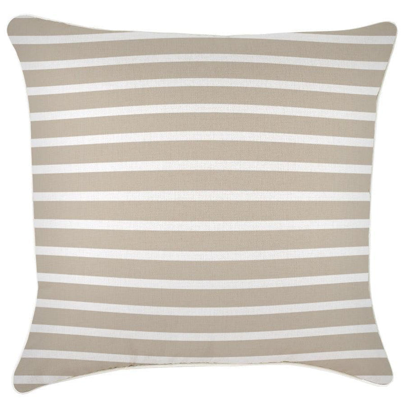 Cushion Cover-With Piping-Hampton Stripe Beige-60cm x 60cm - John Cootes