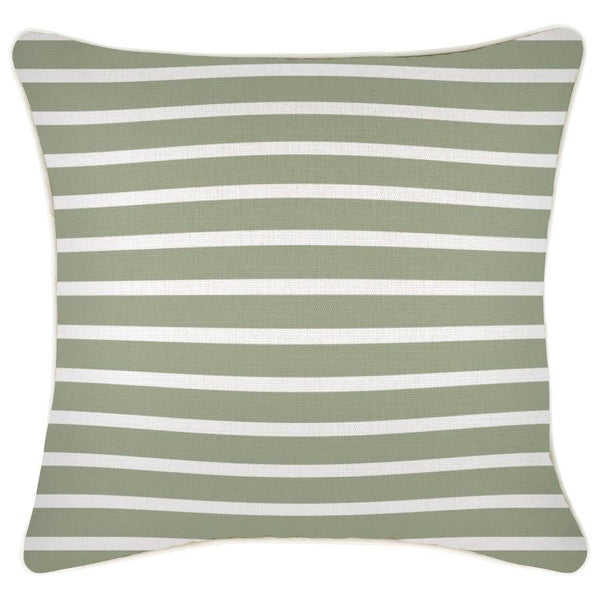 Cushion Cover-With Piping-Hampton Stripe Sage-45cm x 45cm - John Cootes