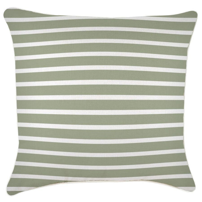 Cushion Cover-With Piping-Hampton Stripe Sage-60cm x 60cm - John Cootes