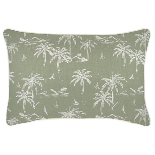 Cushion Cover-With Piping-Postcards Sage-35cm x 50cm - John Cootes