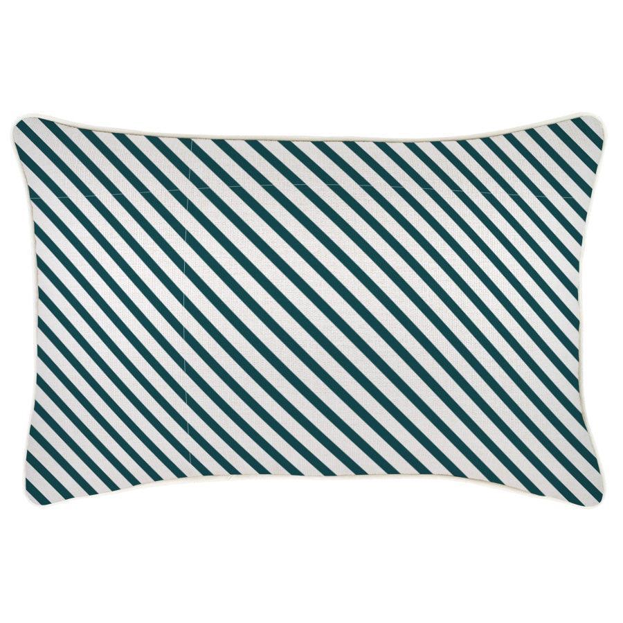 Cushion Cover-With Piping-Side Stripe Teal-35cm x 50cm - John Cootes