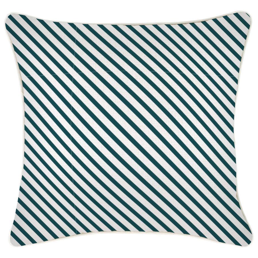 Cushion Cover-With Piping-Side Stripe Teal-45cm x 45cm - John Cootes