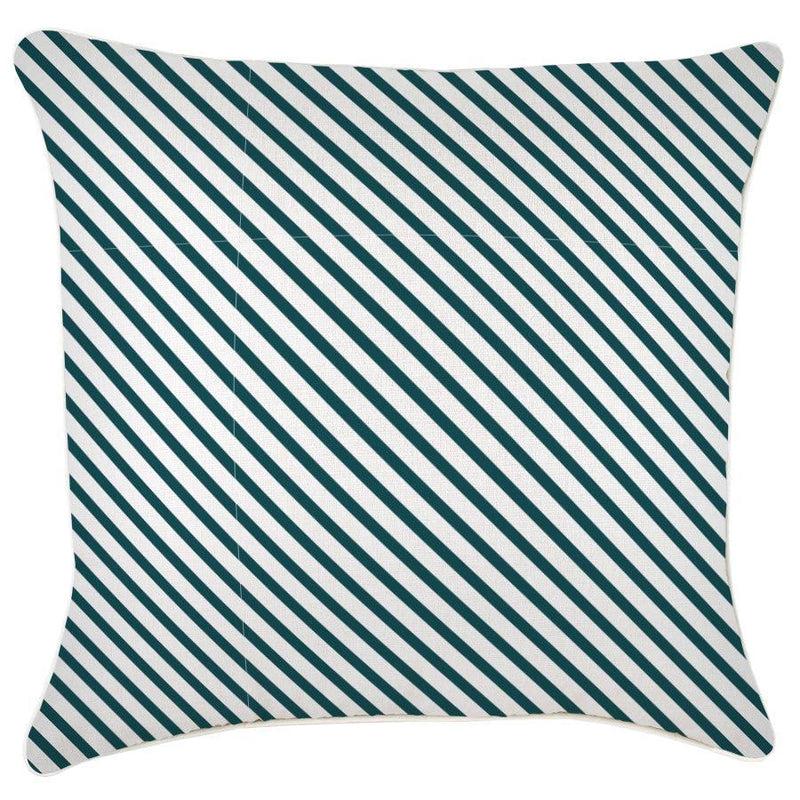 Cushion Cover-With Piping-Side Stripe Teal-60cm x 60cm - John Cootes