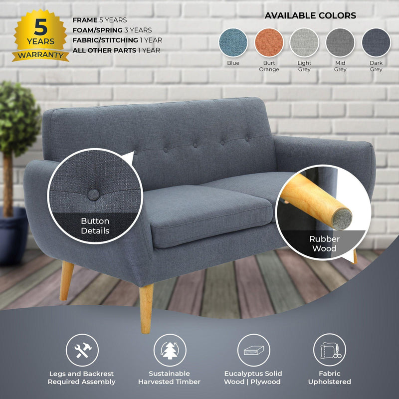 Dane 3 + 1 + 1 Seater Fabric Upholstered Sofa Armchair Lounge Couch - Dark Grey - John Cootes