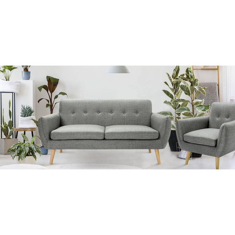 Dane 3 + 1 + 1 Seater Fabric Upholstered Sofa Armchair Lounge Couch - Mid Grey - John Cootes