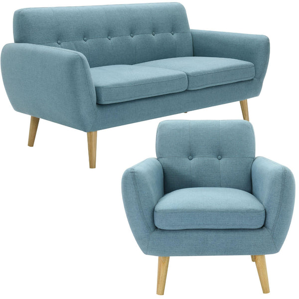Dane 3 + 1 Seater Fabric Upholstered Sofa Armchair Lounge Couch - Blue - John Cootes