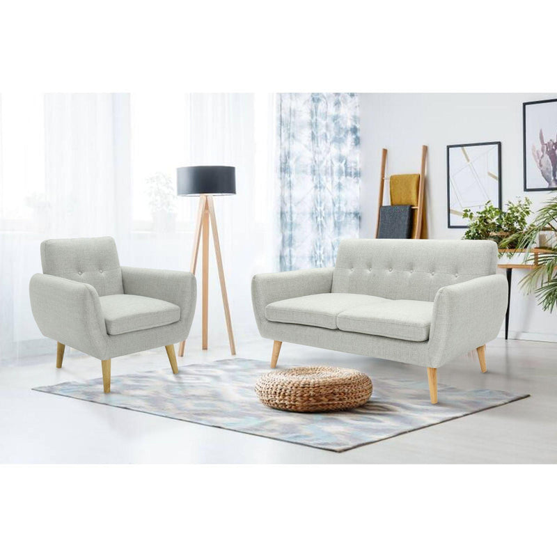 Dane 3 + 1 Seater Fabric Upholstered Sofa Armchair Lounge Couch - Light Grey - John Cootes