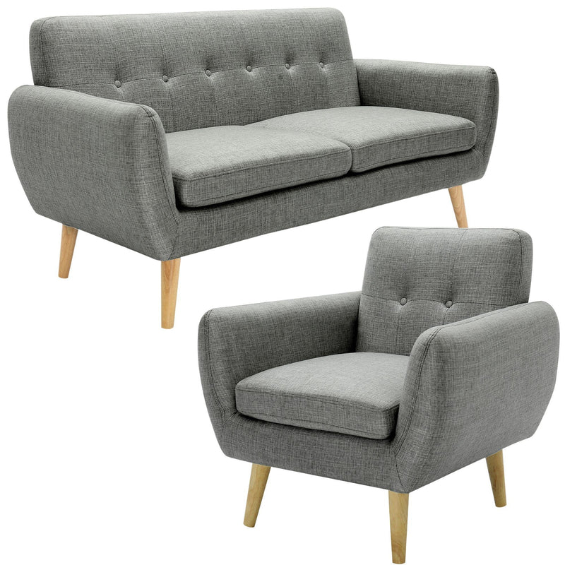 Dane 3 + 1 Seater Fabric Upholstered Sofa Armchair Lounge Couch - Mid Grey - John Cootes