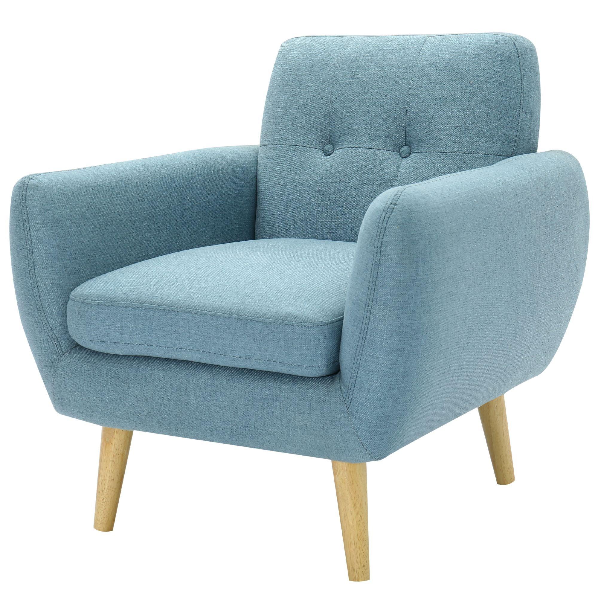 Dane Single Seater Fabric Upholstered Sofa Armchair Lounge Couch - Blue - John Cootes