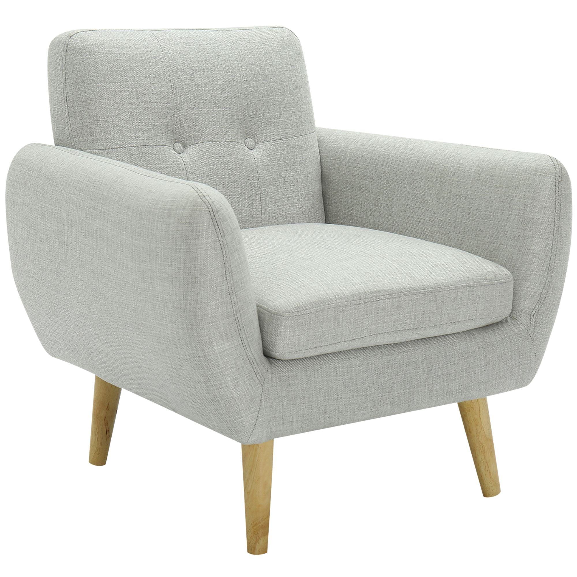 Dane Single Seater Fabric Upholstered Sofa Armchair Lounge Couch - Light Grey - John Cootes