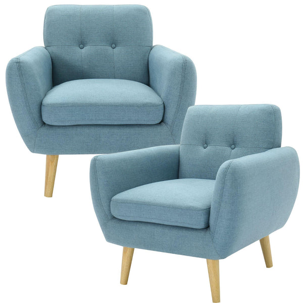 Dane Single Seater Fabric Upholstered Sofa Armchair Set of 2 - Blue - John Cootes