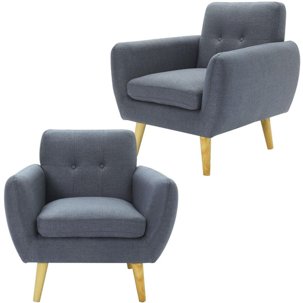 Dane Single Seater Fabric Upholstered Sofa Armchair Set of 2 - Dark Grey - John Cootes
