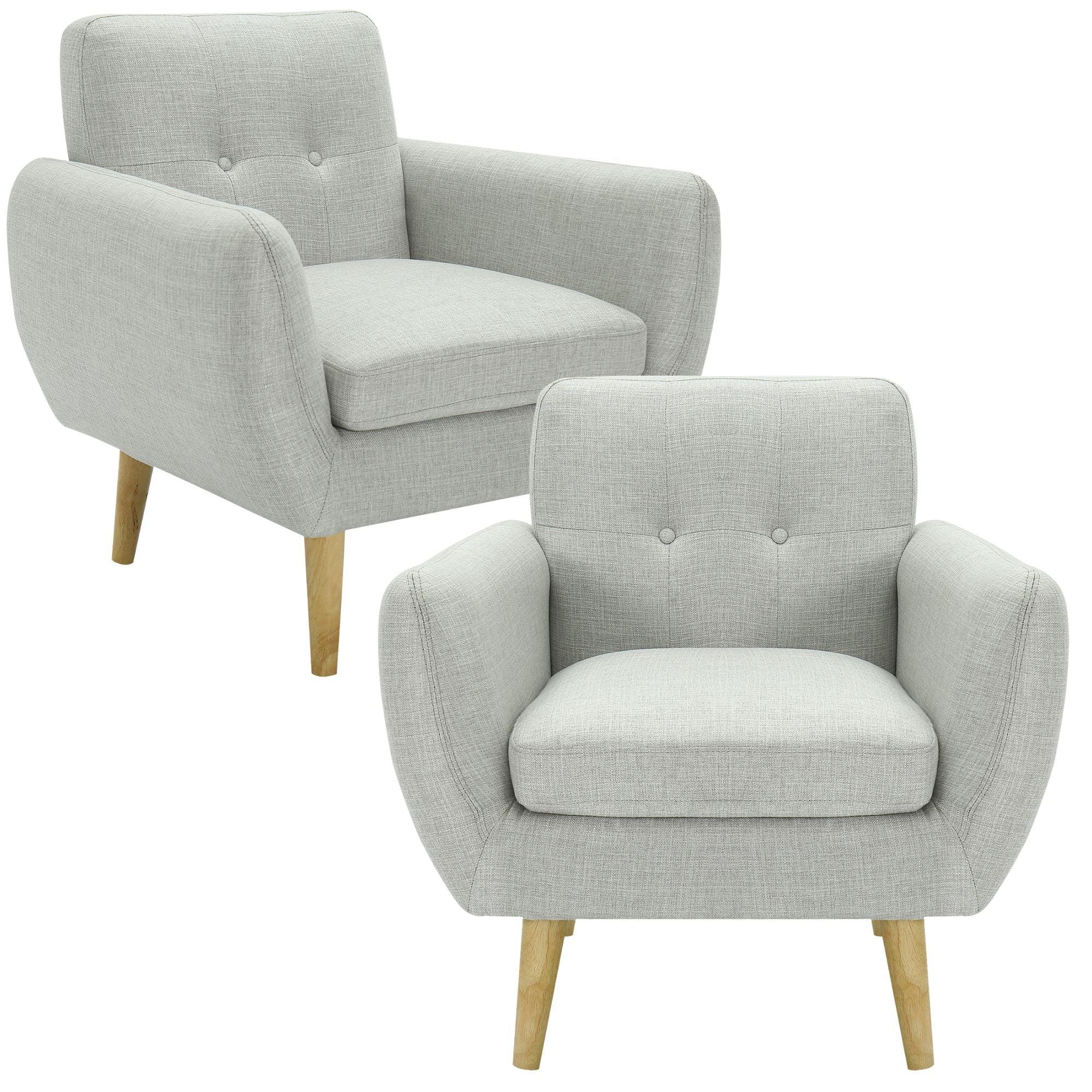 Dane Single Seater Fabric Upholstered Sofa Armchair Set of 2 - Light Grey - John Cootes