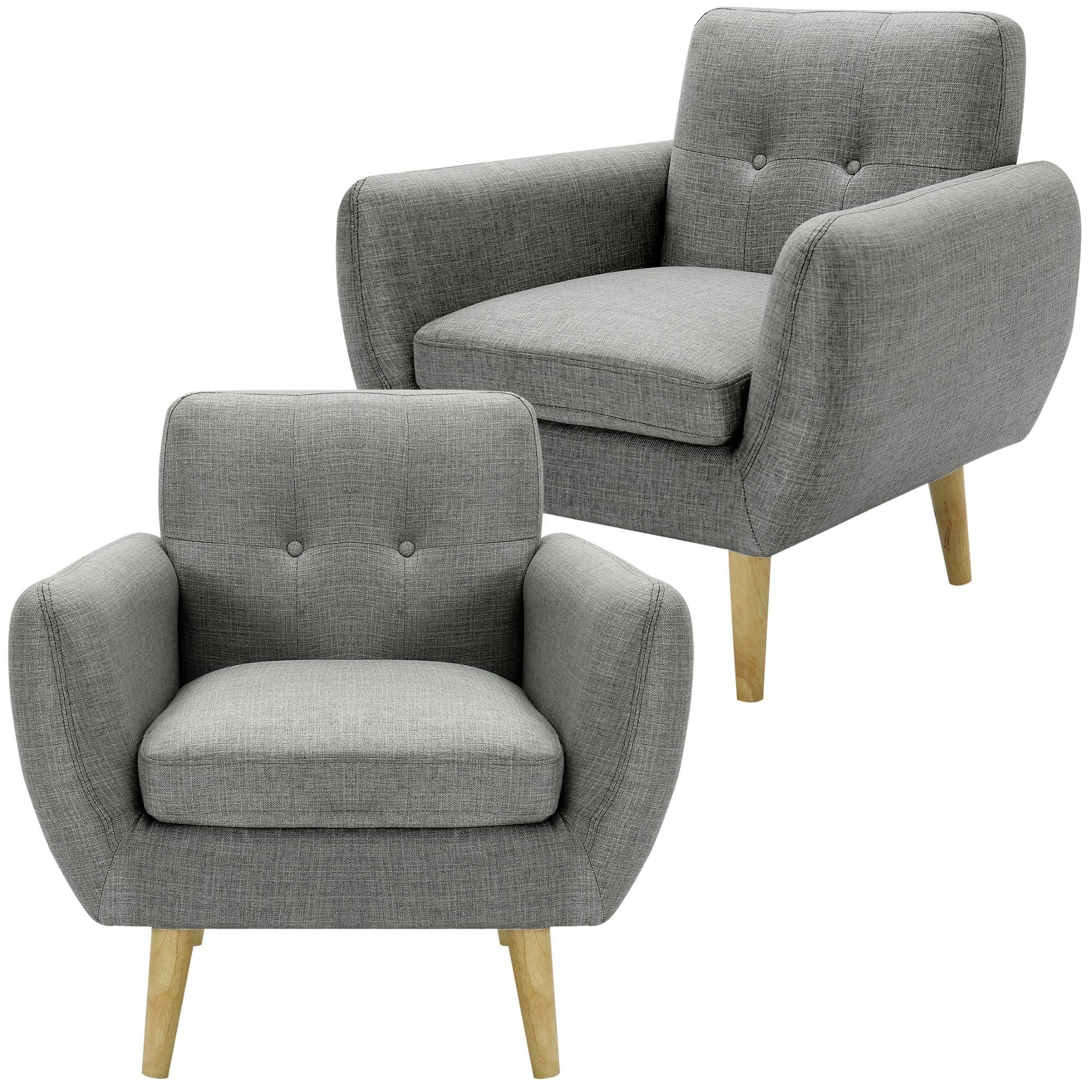 Dane Single Seater Fabric Upholstered Sofa Armchair Set of 2 - Mid Grey - John Cootes