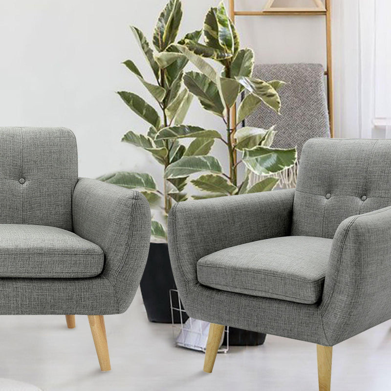 Dane Single Seater Fabric Upholstered Sofa Armchair Set of 2 - Mid Grey - John Cootes