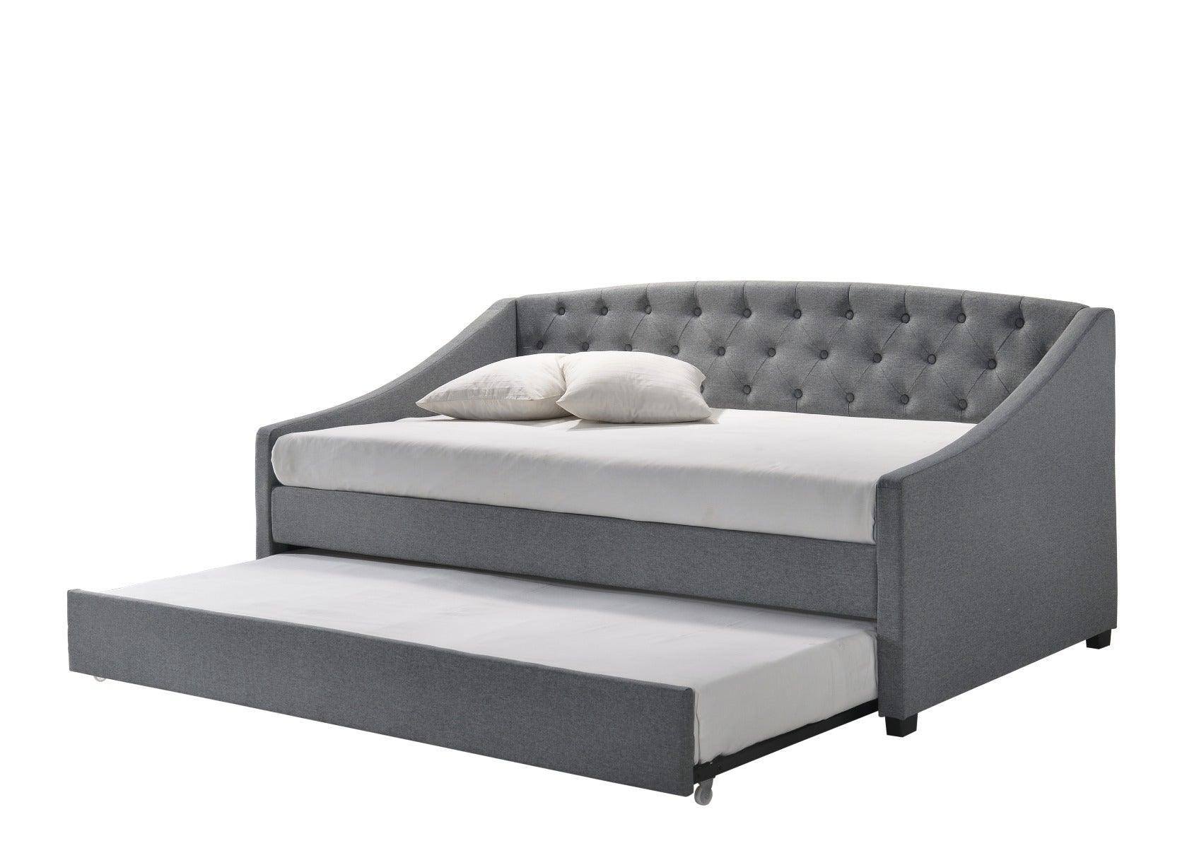 Daybed with trundle bed frame fabric upholstery - grey - John Cootes