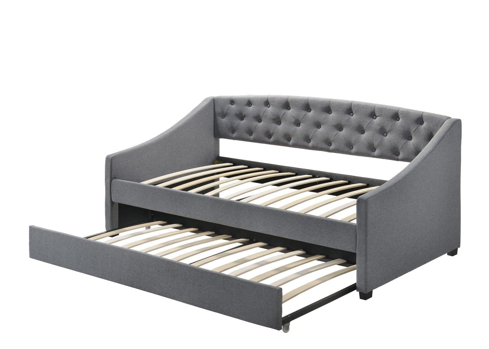 Daybed with trundle bed frame fabric upholstery - grey - John Cootes