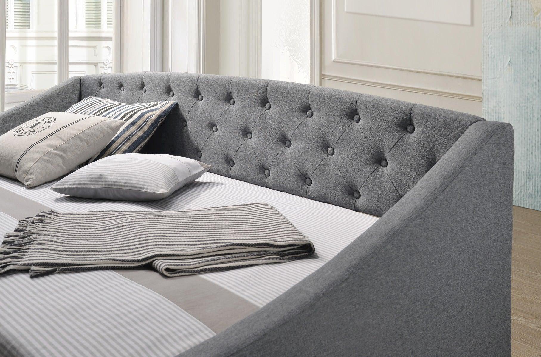 Daybed with trundle bed frame fabric upholstery - grey - John Cootes