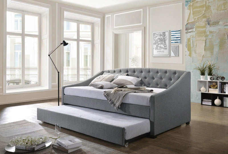 Daybed with trundle bed frame fabric upholstery - grey - John Cootes
