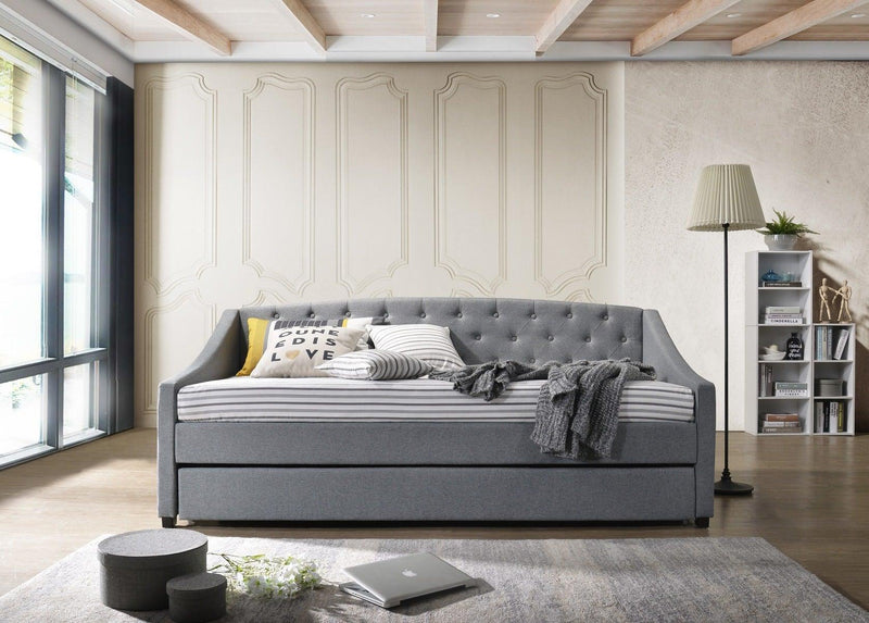 Daybed with trundle bed frame fabric upholstery - grey - John Cootes