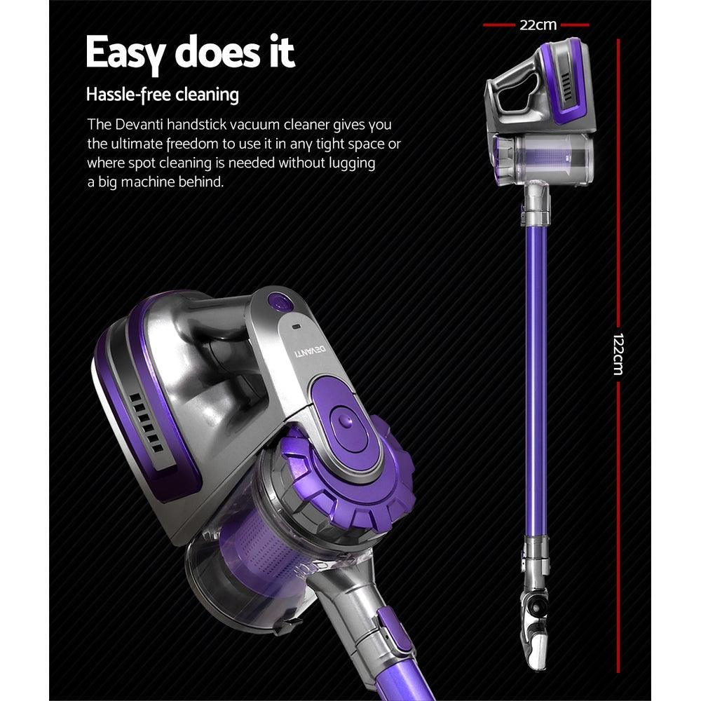 Devanti 150 Cordless Handheld Stick Vacuum Cleaner 2 Speed Purple And Grey - John Cootes