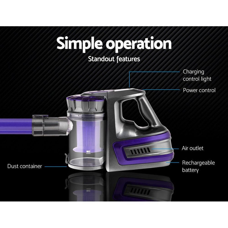 Devanti 150 Cordless Handheld Stick Vacuum Cleaner 2 Speed Purple And Grey - John Cootes