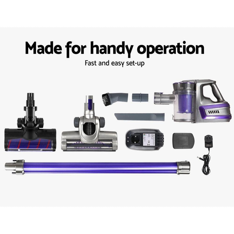 Devanti 150W Stick Handstick Handheld Cordless Vacuum Cleaner 2-Speed with Headlight Purple - John Cootes