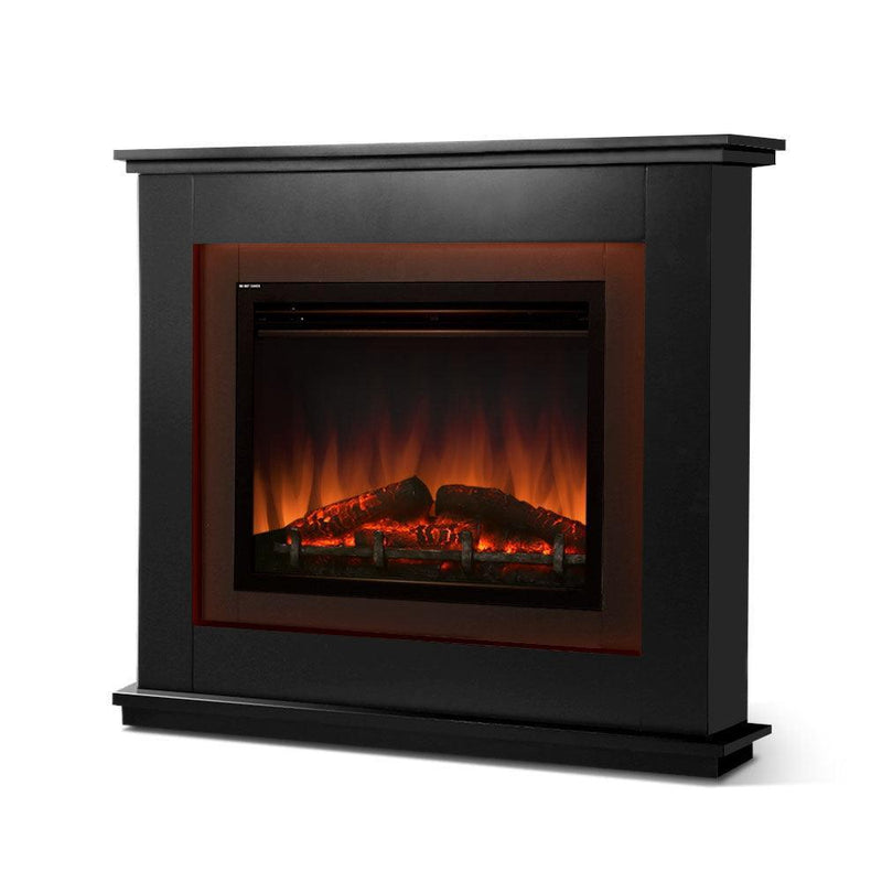 Devanti 2000W Electric Fireplace Mantle Portable Fire Log Wood Heater 3D Flame Effect Black - John Cootes