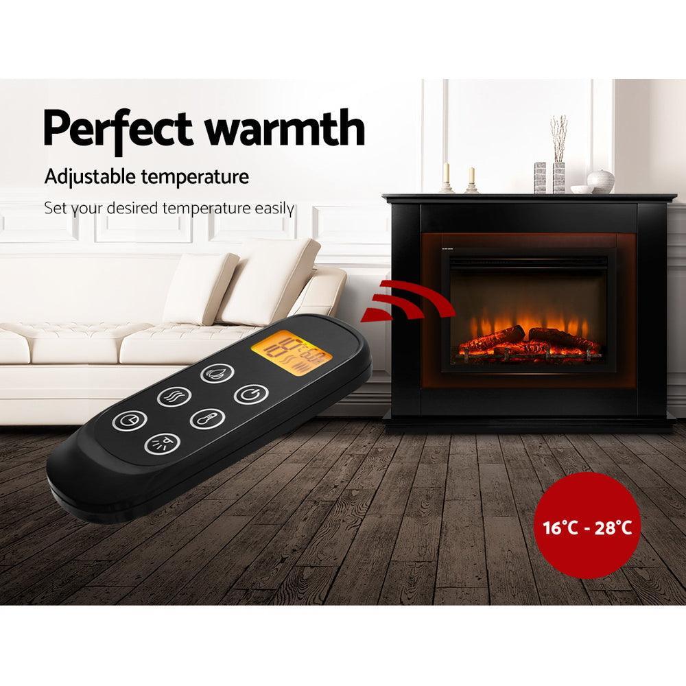 Devanti 2000W Electric Fireplace Mantle Portable Fire Log Wood Heater 3D Flame Effect Black - John Cootes