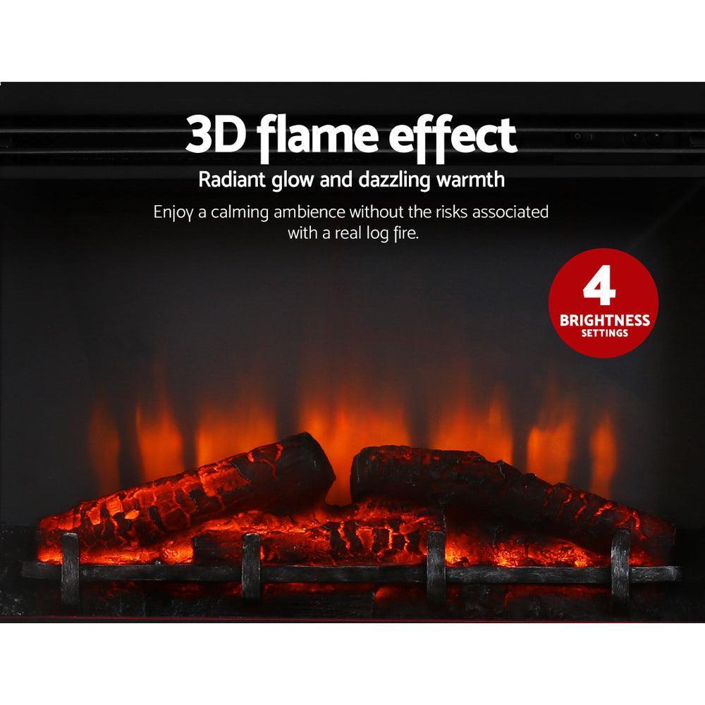 Devanti 2000W Electric Fireplace Mantle Portable Fire Log Wood Heater 3D Flame Effect Black - John Cootes