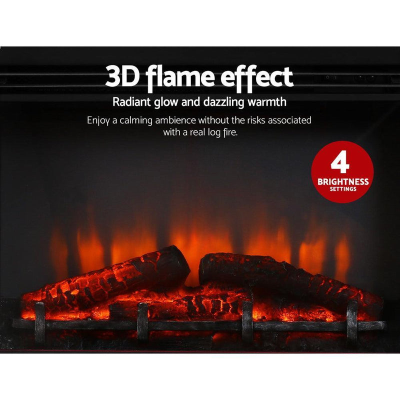 Devanti 2000W Electric Fireplace Mantle Portable Fire Log Wood Heater 3D Flame Effect Black - John Cootes