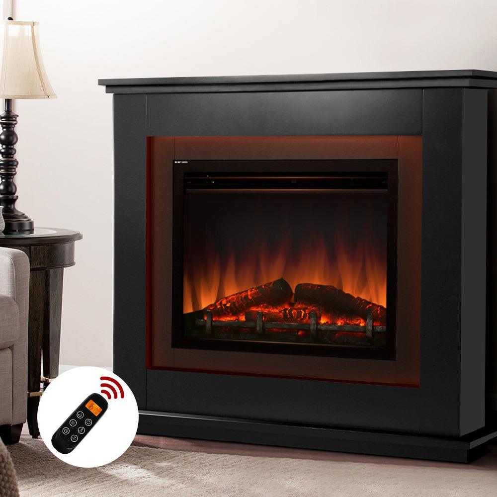 Devanti 2000W Electric Fireplace Mantle Portable Fire Log Wood Heater 3D Flame Effect Black - John Cootes