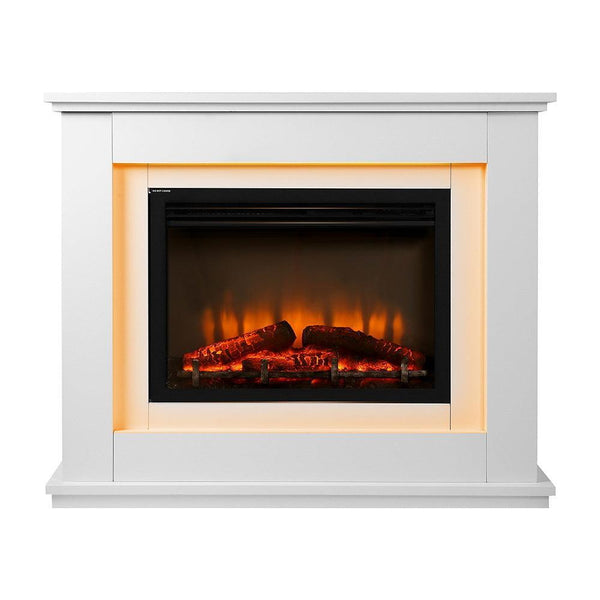 Devanti 2000W Electric Fireplace Mantle Portable Fire Log Wood Heater 3D Flame Effect White - John Cootes