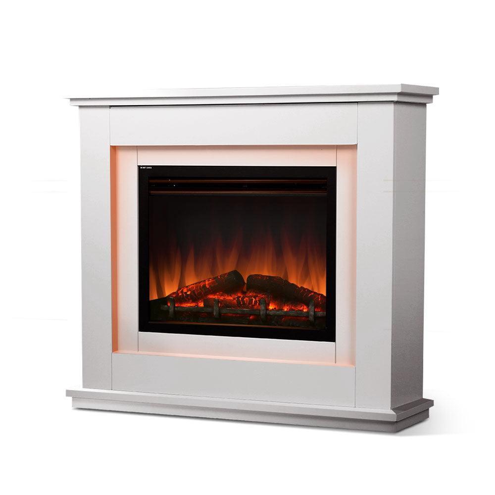 Devanti 2000W Electric Fireplace Mantle Portable Fire Log Wood Heater 3D Flame Effect White - John Cootes