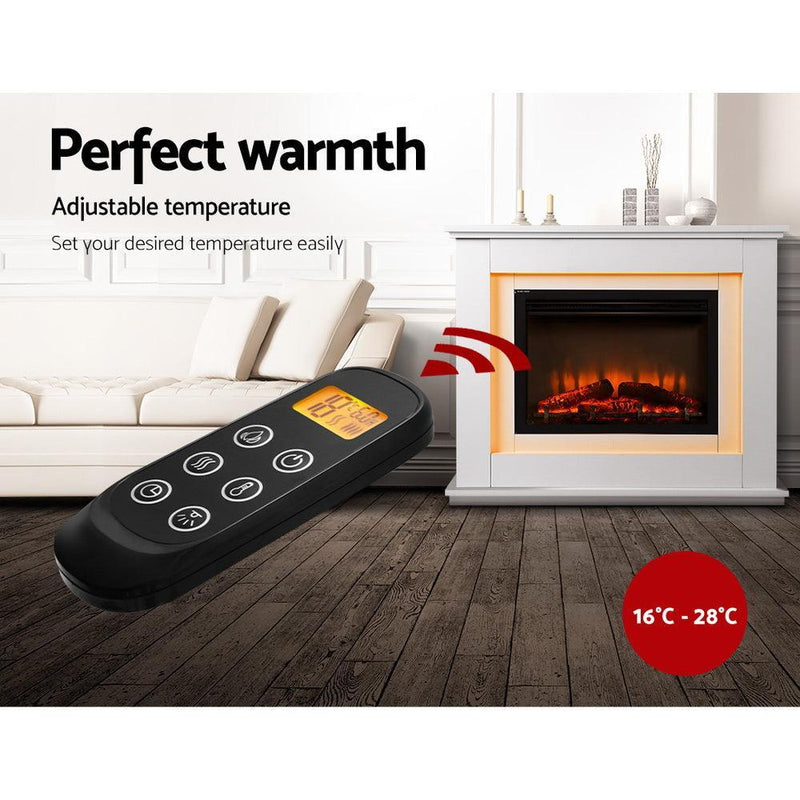 Devanti 2000W Electric Fireplace Mantle Portable Fire Log Wood Heater 3D Flame Effect White - John Cootes