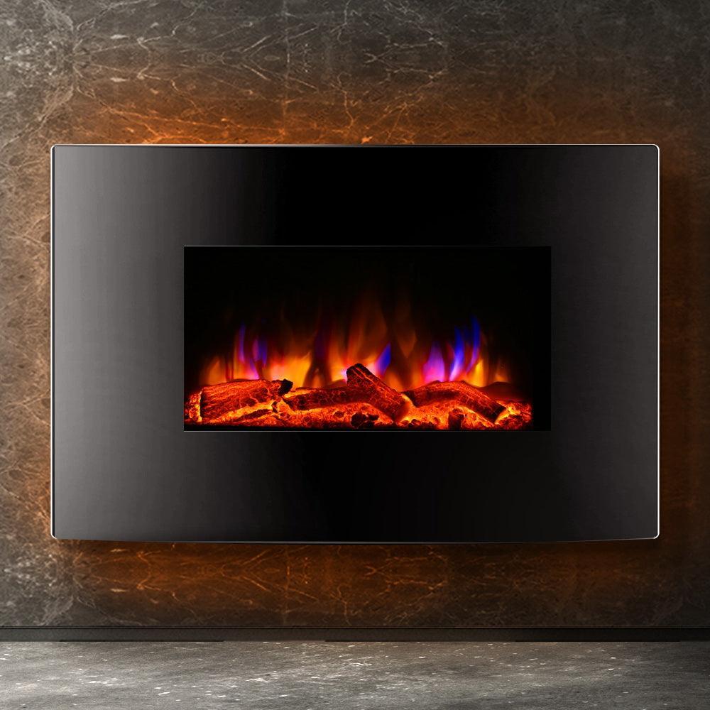 Devanti 2000W Wall Mounted Electric Fireplace Fire Log Wood Heater Realistic Flame - John Cootes