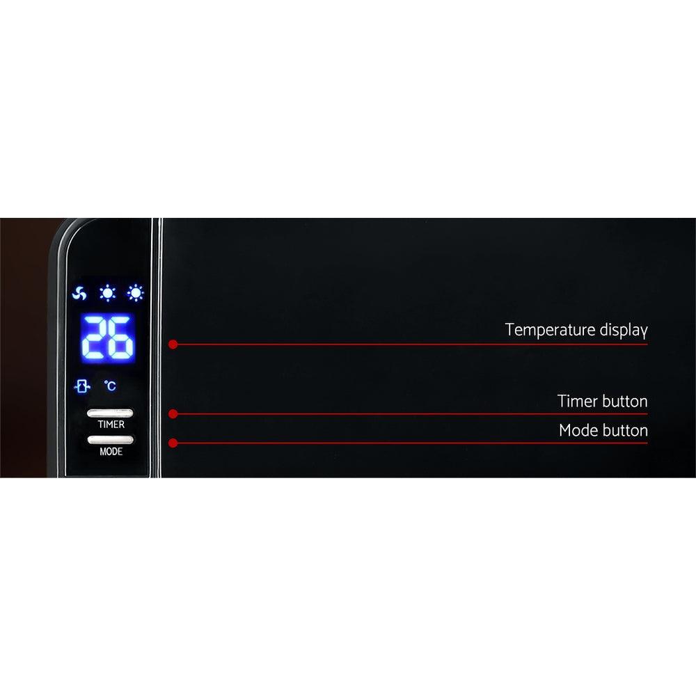 Devanti 2000W Wall Mounted Panel Heater - Black - John Cootes